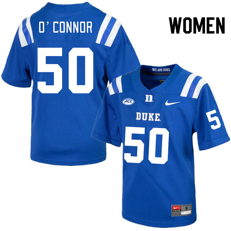 Women #50 Kevin O'Connor Duke Blue Devils College Football Jerseys Stitched Sale-Royal